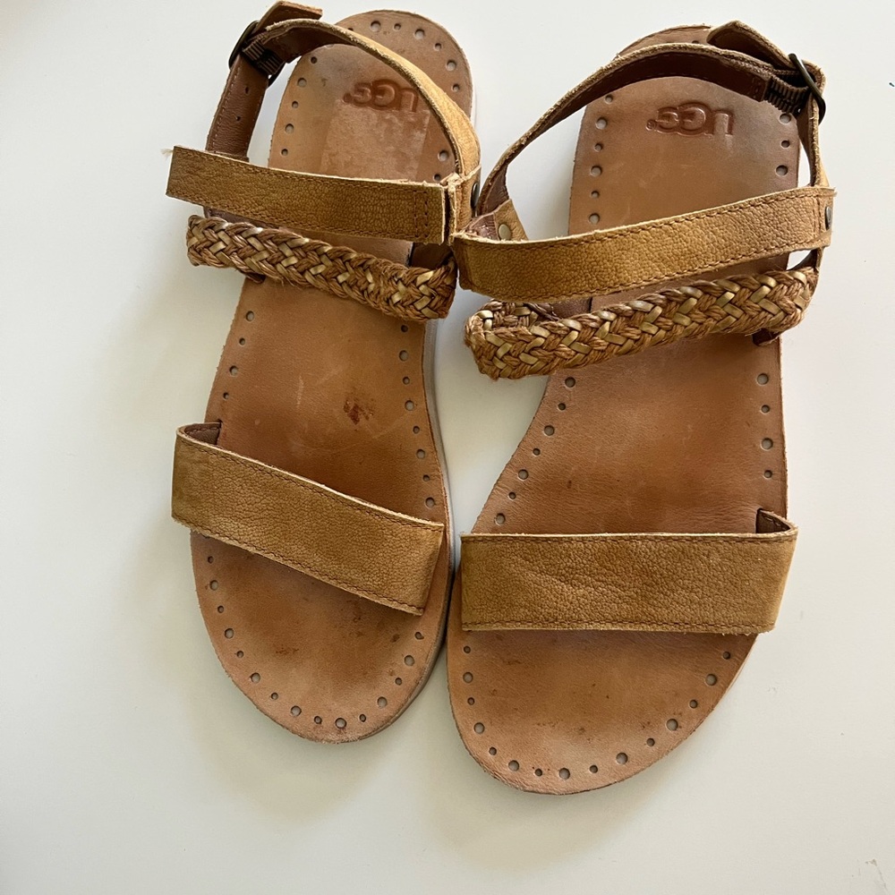 UGG Light Brown Leather Strappy Braided sandals - size 7